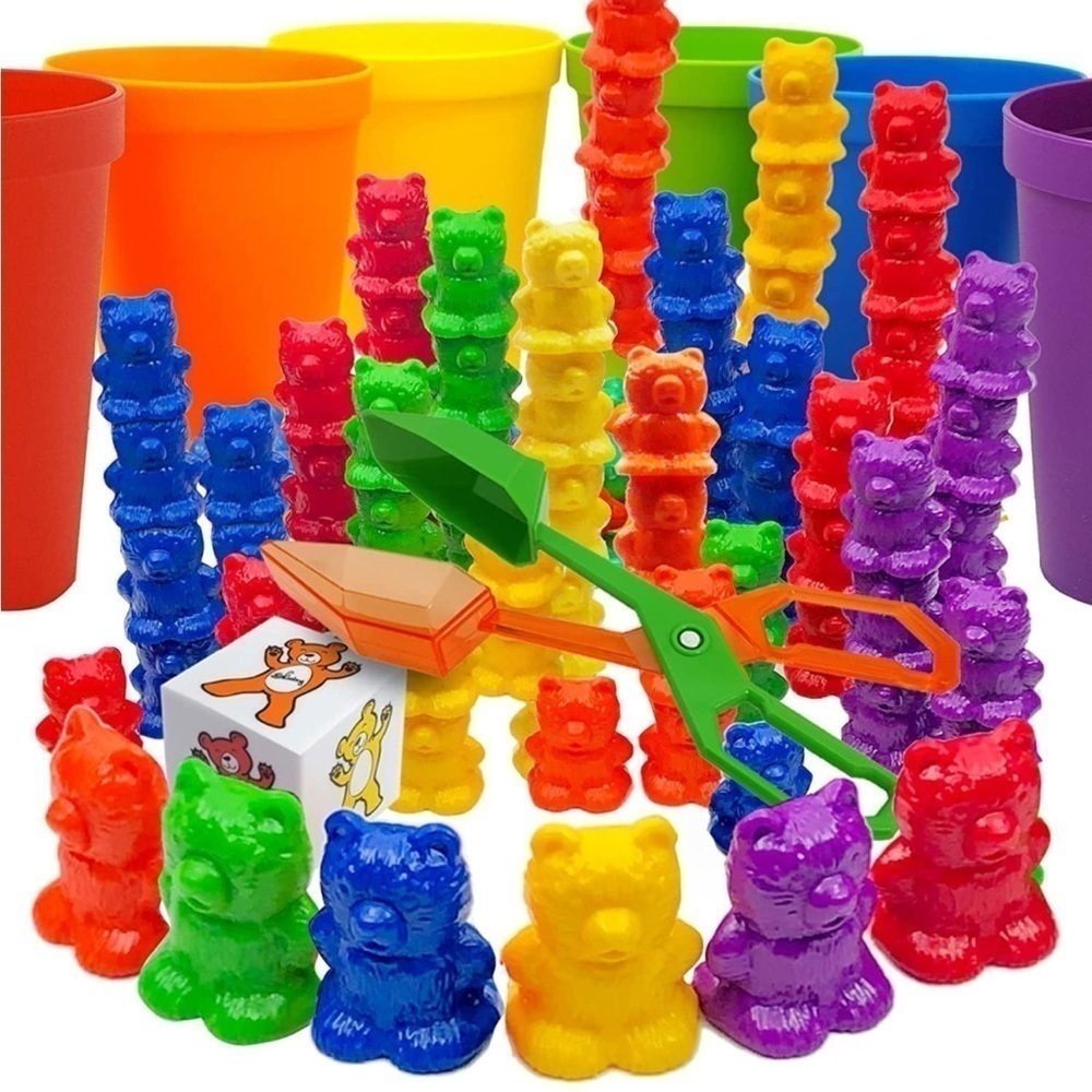 Brand New Colorful Rainbow Counting Learning Toy Bears Cups Scoop Stem Stacking